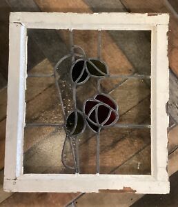  Antique Stained Glass Window With Roses 21 X 19 Architectural Salvage 1900