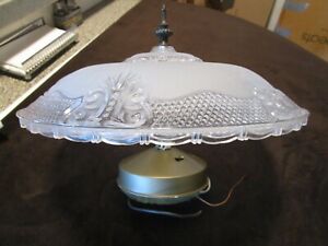 Vtg Semi Flush Glass Shade Ceiling Lamp Fixture Embossed Thomas Industries 14 W