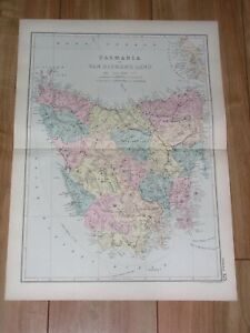 1891 Antique Map Of Van Diemen S Land Tasmania Hobart Australia