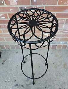 Vintage Cast Aluminum Plant Stand Fern Stand Black Scalloped Top