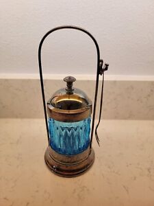 Antique Vintage Victorian Pickle Castor Blue Glass Silverplate