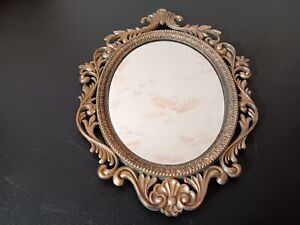 Antique Gold Gilt Metal Wall Hanging Mirror Made In Italy 