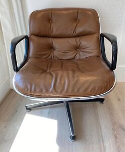 Vintage Mcm Knoll Charles Pollock Executive Office Chair Brown Leather Arms