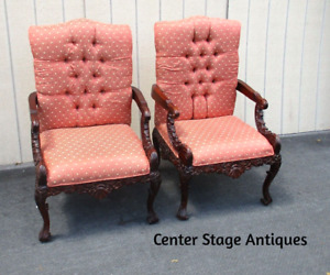 63553 Pair Solid Mahogany Armchair Bergere Chairs