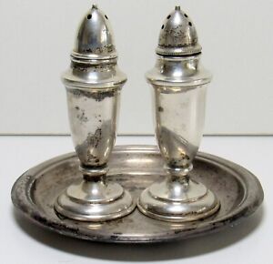  2 Unmarked Sterling Silver Salt Pepper Shakers Coaster Free Shipping 