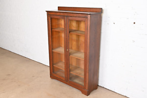 Antique Arts Crafts Glass Front Bookcase By Larkin Co Circa 1900