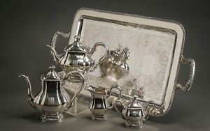 Antique Chinese Export Silver Coffee And Tea Service Set With Tray 216 3 Oz
