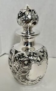 Lovely Shaped Gorham Antique Glass Perfume Bottle W Sterling Silver Overlay