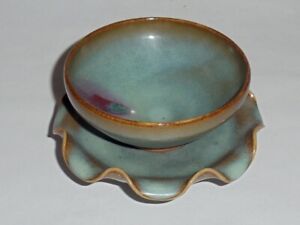 A Rare Song Dynasty Blue Rosy Glazed Junyao Bowl With A Floral Rimmed Stand