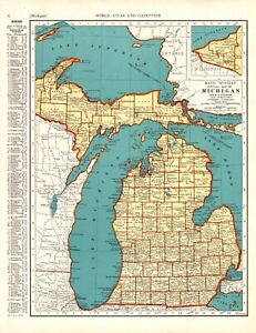 1941 Antique Michigan State Map Gallery Wall Decor Vintage Atlas Map 1581