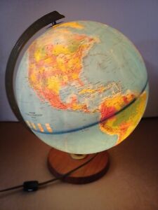 Vtg Replogle World Horizon Series 12 Lighted Raised Topography Globe Walnut Bas