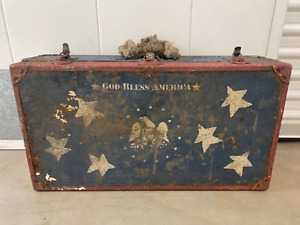  Antique Old Primitive American Folk Art Wwi Patriotic Eagle Painted Trunk 20s
