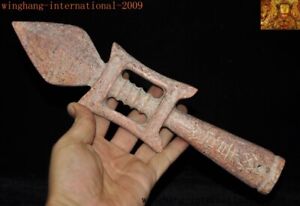 Antiques Chinese Hongshan Culture Old Jade Carved Text Weapon Knife Sword Statue