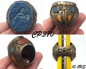Old Middle Eastern Islamic Lapis Lazuli Stone Intaglio Silver Ring Afghan Cp370