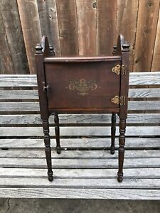 Antique H T Cushman Smokers Copper Lined Humidor Stand