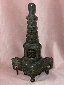 Beautiful Antique Jade Temple Lion Dragon Head Incense Burner Rings Chinese Rare