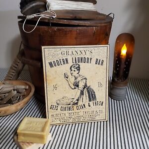Old Primitive Vintage Victorian Style Grannys Laundy Soap Bar Wash Clothes Sign