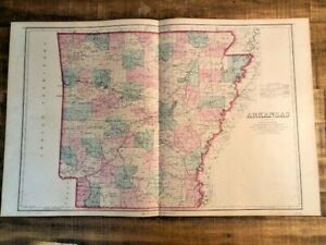 Large Antique Colored Map Arkansas C 1876 Frank A Gray