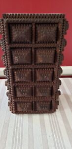 Antique Folk Art Tramp Art Chip Carved Spice Cabinet With 10 Drawers Excellent