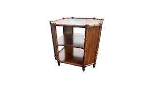 Henredon Mid Century Octagonal Faux Bamboo End Table 3 Tiered