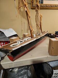 Vintage Sailboat Wooden Model Handmade Folk Art 18 Inches Wood Boat
