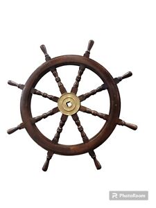 34 Inch Wooden Ship Steering Wheel Pirate D Cor Wooden Brass Finishing Wall Boat