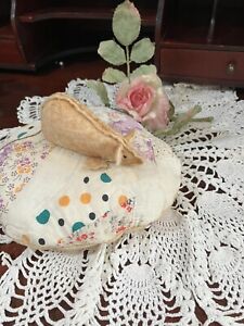Handmade Primitive Mouse On Vintage Quilted Pillow Mouse Figurine