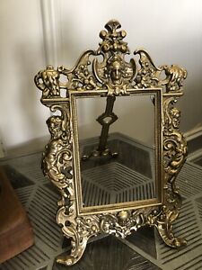 Antique Brass Easel Back Picture Frame Cherubs Victorian Ornate Figures Vgc