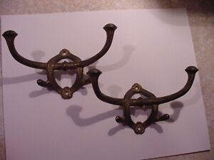 Pair Of Antique Eastlake Victorian Cast Iron Wall Mounted Coat Hat Hooks 7 