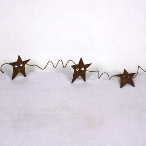 Rusty 1 Tin Stars Wire Garland 4 Ft Americana Rustic Primitive