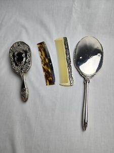 Antique Mixed Sterling Silver Plate Vanity 4 Piece Set
