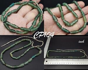 Ancient Wonderful Roman Green Glass Collared Beads Strand Lovely Necklace Cp104