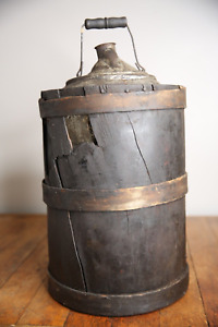 Antique Wood Barrel Whiskey Keg Oil Can Primitive Rustic Early With Handle
