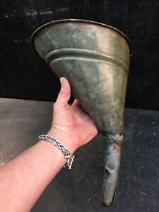 Antique Large Galvanized Metal Funnel 14 Farm Tool Gas Oil Early 1900s