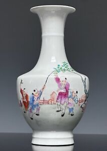 Antique Chinese Porcelain Boys Vase Hongxian Mark Famille Rose Early 20th C