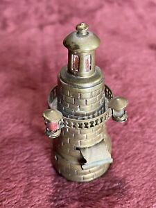 Victorian Brass Sewing Tape Measure Lighthouse C1900