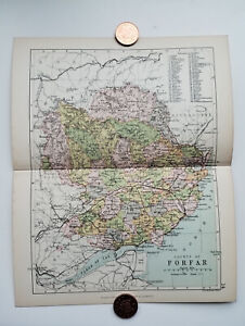 Antique Vintage County Map Of Forfar Scotland Phillips Handy Atlas 1882