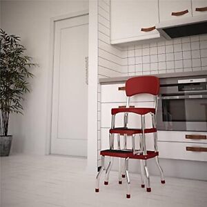 Retro Counter Chair Step Stool Sliding Red