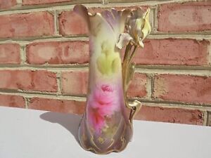 Antique Royal Prussian Germany Iris Mold Ewer Pitcher Roses Gold Rs Prussia