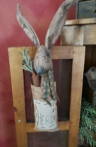 Primitive Vintage Antiqued Burlap Herb Bunny With Carrot