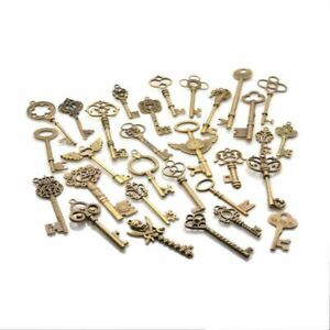 Vintage Antique Old Brass Skeleton 50 Pcs Set Keys Lot Retro Cabinet Barrel Lock