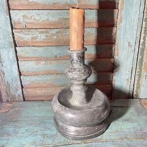 Rare Large Base Antique Pewter Bulbous Capstan Candle Holder Early Lighting Aafa