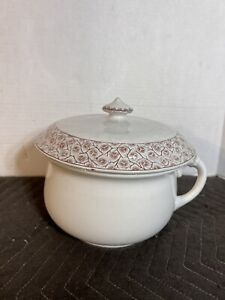 Antique Original Tst Ceramic White Chamber Pot With Cover