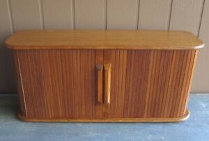 Mid Century Modern Danish Teak Wood Small Tambour Door Cabinet Eppco Cleveland