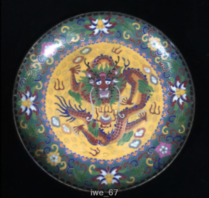 Ancient China Collection Antique Pure Copper Cloisonne Dragon Pan