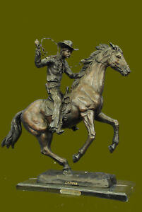 Vintage Cast Metal Bronze Copper Horse And Cowboy Trophy Arts Statue Figure Gift