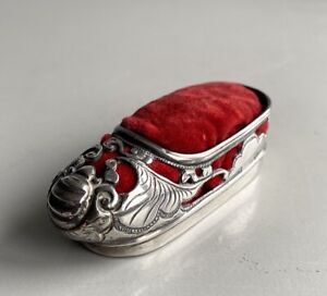 Antique Chinese Export Silver Shoe Pin Cushion Wang Hing