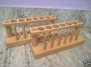 Set Of 2 Test Tube Stand 6 Hole With Drying Rack Wooden Vintage Lab Equipment