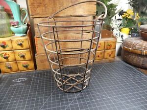 Vintage Primitive Wire Harvest Gathering Basket 9 With A Wire Handle