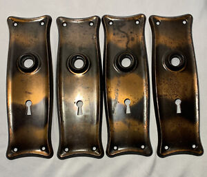 4 Matching Antique Door Knob Back Plates Japanned Copper Flashed Vintage